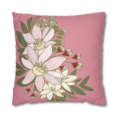 Magnolia Pastel Bouquet on Pink Square Pillow CASE ONLY, 4 sizes available, Floral throw pillow, Farmhouse Country Decor, Holiday Decor - image4